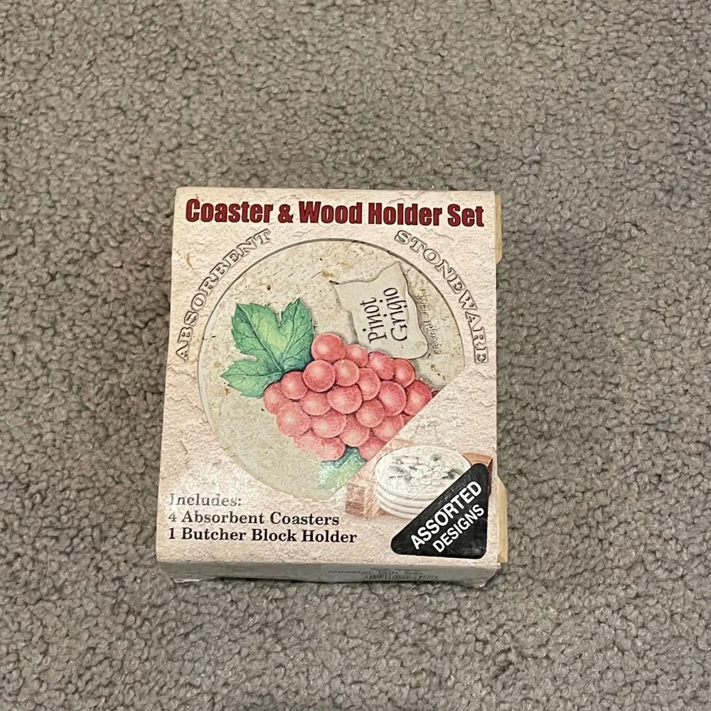 NatureStone‎ Absorbent Coaster & Wood Holder Set Pinot Grigio Varietals